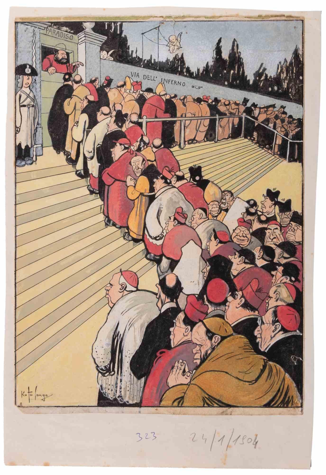 Via dell'inferno, Via del Paradiso - Drawing by Gabriele Galantara - 1908