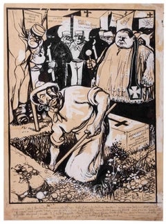 The Burial - Drawing by Gabriele Galantara - Early 20th Century
