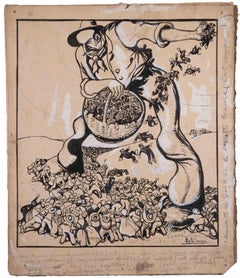 The Sowing - Drawing by Gabriele Galantara - Early 20th Century