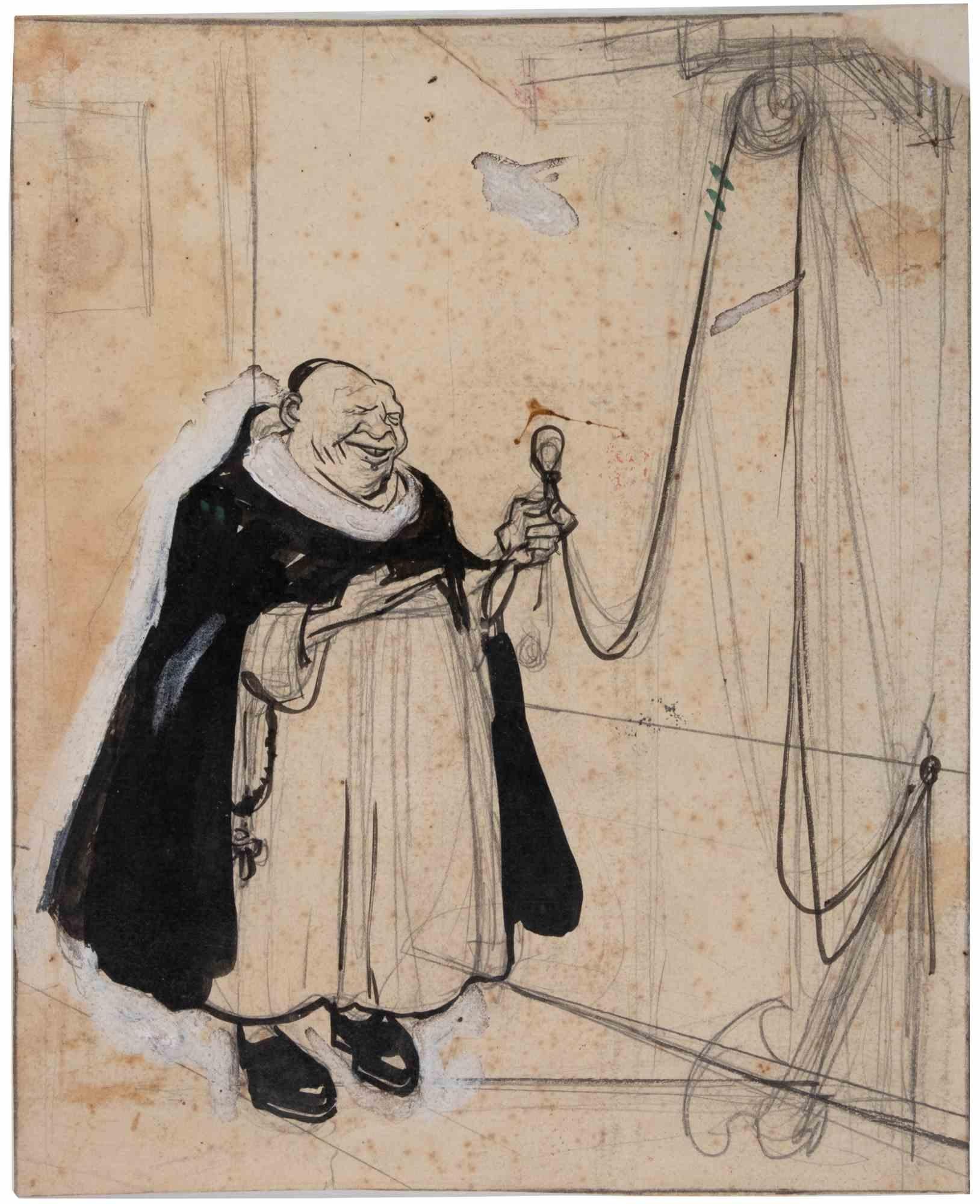 The Monk - Drawing by Gabriele Galantara - Early 20th Century