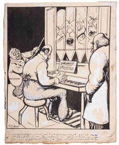 The Organ Concert - Drawing by Gabriele Galantara - Early 20th Century