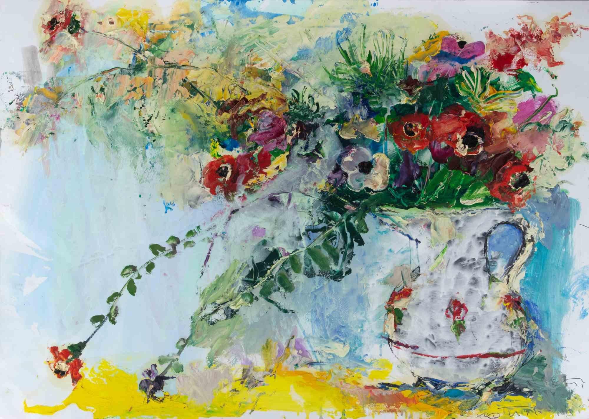 Still Life - Paint by Sandro Trotti - 1970s For Sale 1