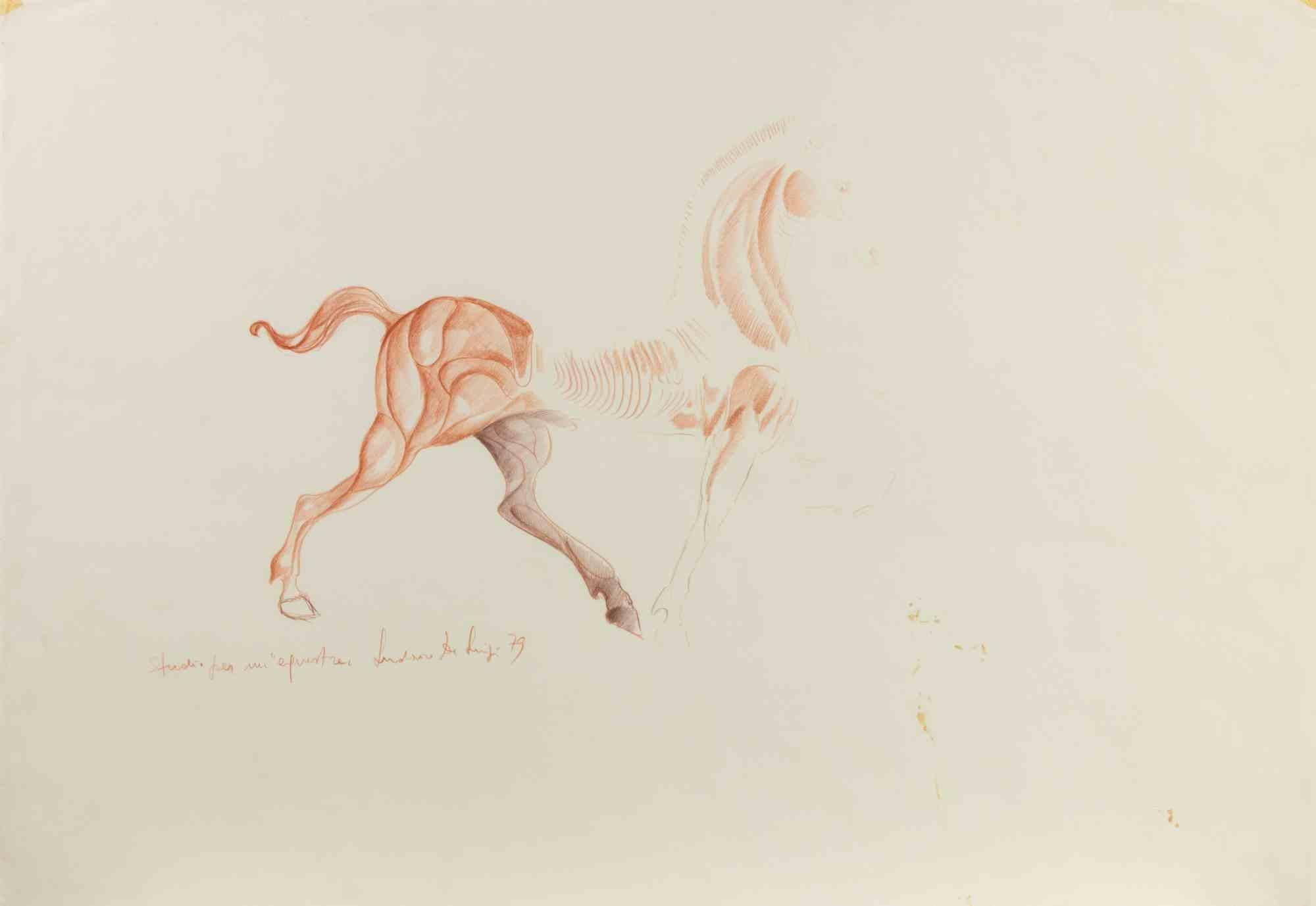 Ludovico de Luigi Figurative Art - Horse (Studi per un Equestre) - Drawing by Ludovico De Luigi - 1979