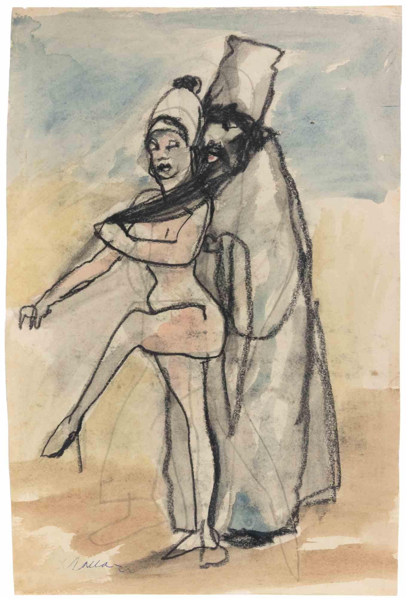 Carboncino e acquerello realizzato da Mino Maccari a metà del XX secolo.

Firmato a mano a penna in basso a sinistra.

Ottime condizioni.