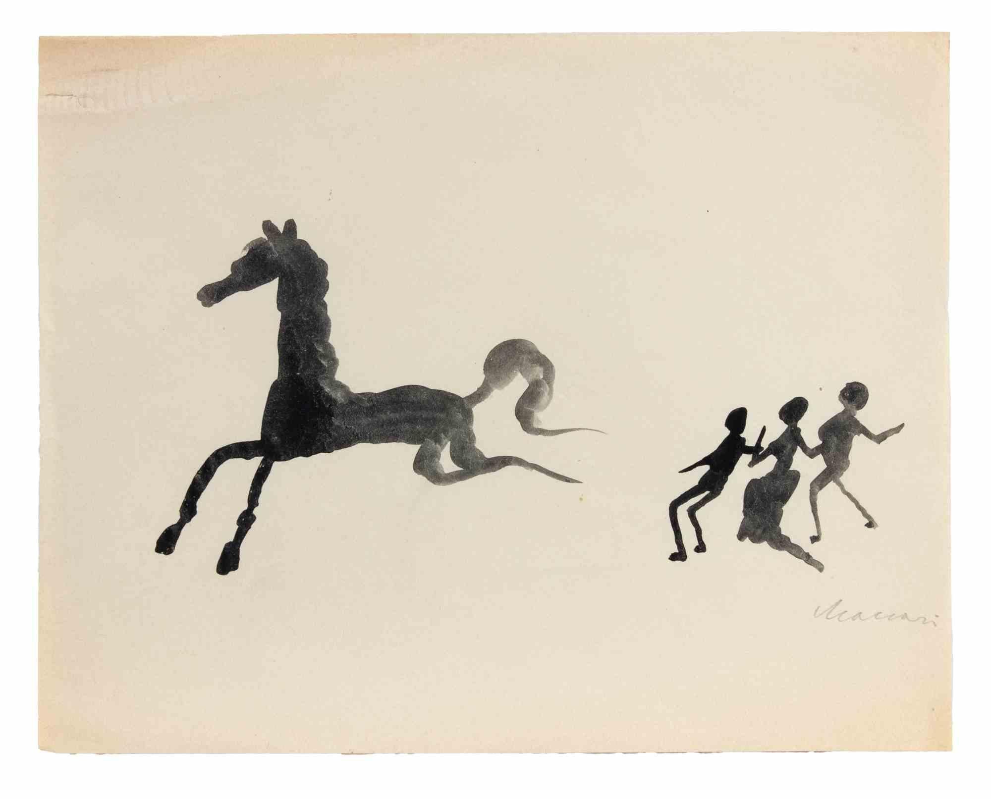 The Runaway Horse - Drawing by Mino Maccari - 1960 ca. For Sale 1