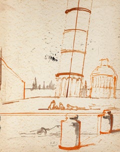 Leaning Tower of Pisa -  Drawing by Eugène Berman - Mid-20th Century