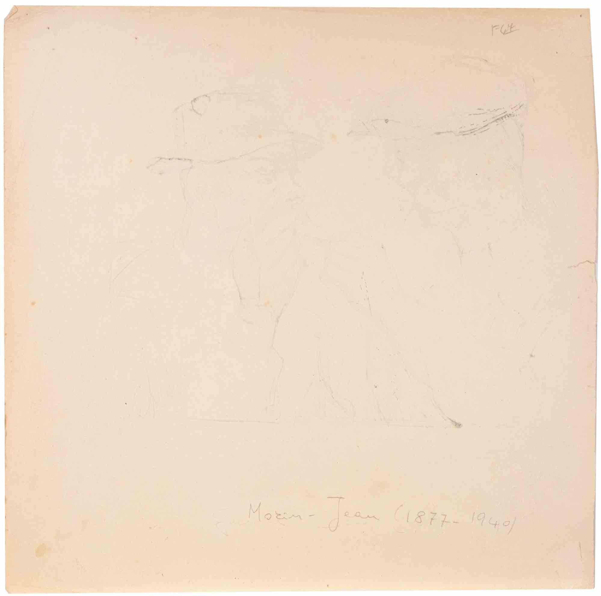 Freunde beim Rauchen - Zeichnung von Jean Morin - Anfang des 20. im Angebot 1