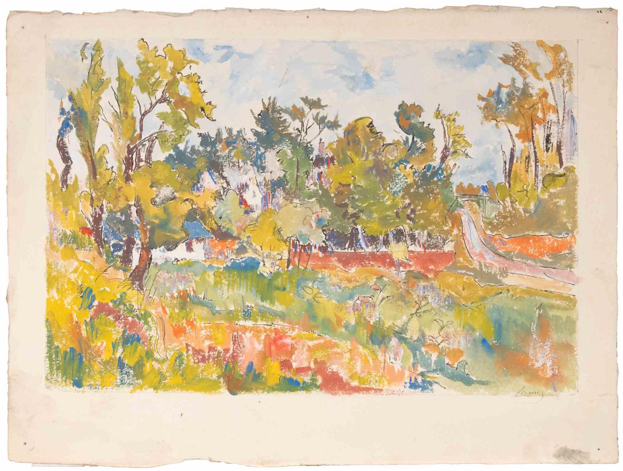 Paysage français - Aquarelle de Pierre Lambert - Mid-20th Century - Art de Pierre Lambert Lamy