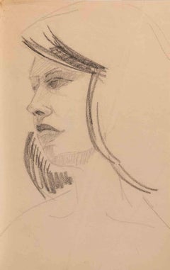 Portrait of Woman - Drawing by Jacques Hirtz - Mid-20th Century