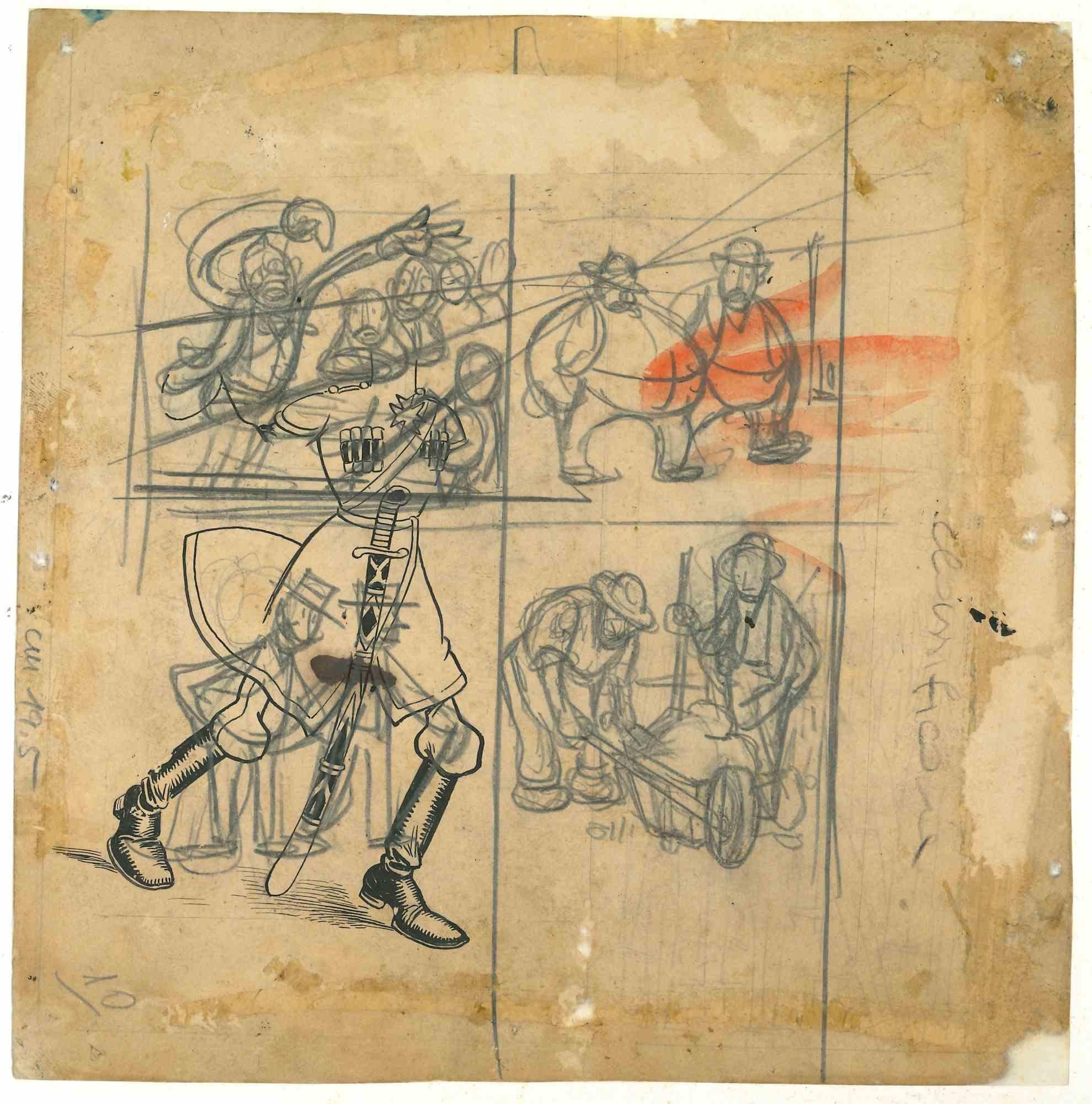 Boceto - Dibujo de Gabriele Galantara - Principios del siglo XX