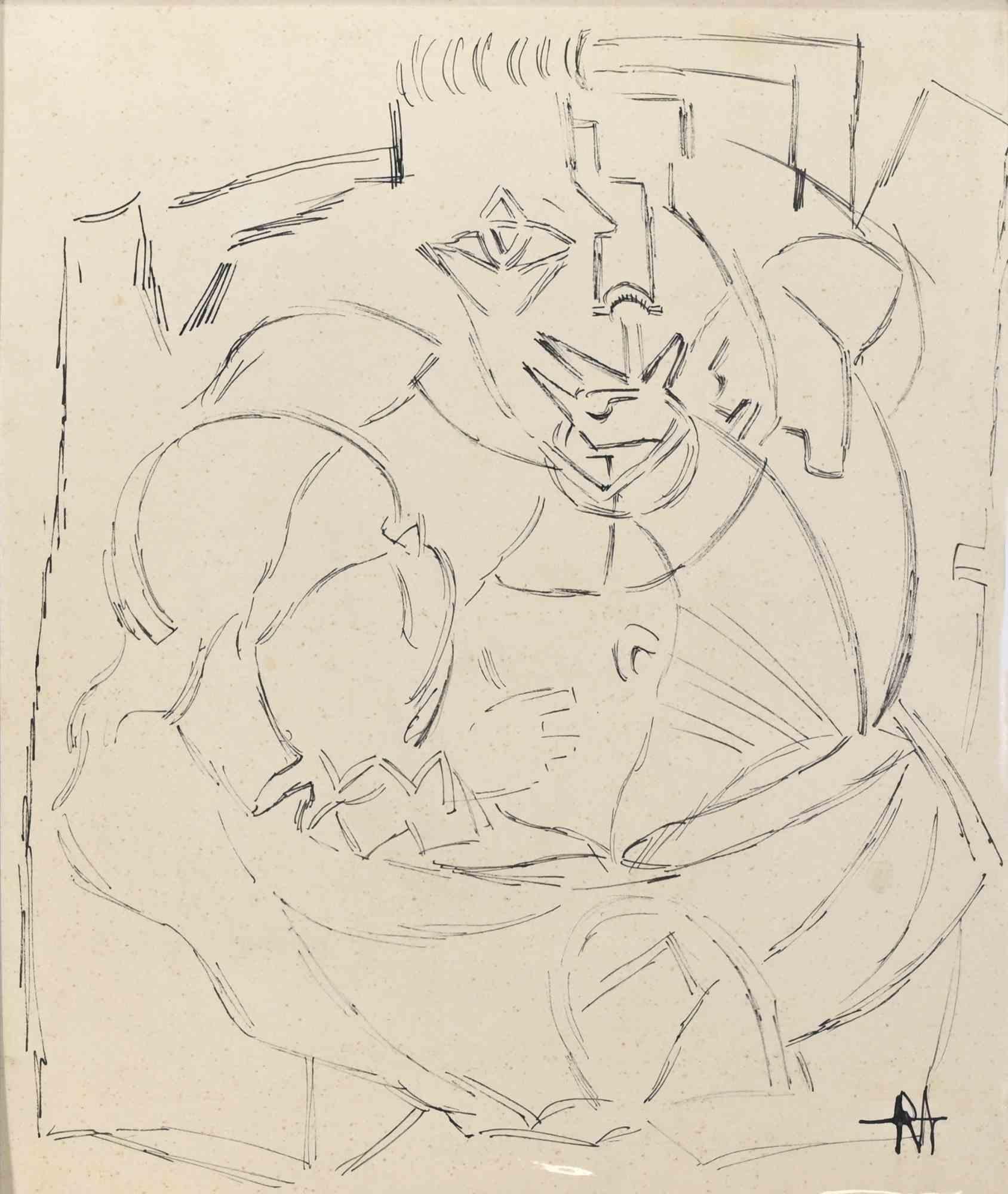 Portrait de Camille Renault - Drawing by Reynold Arnould - Mid-20th Century