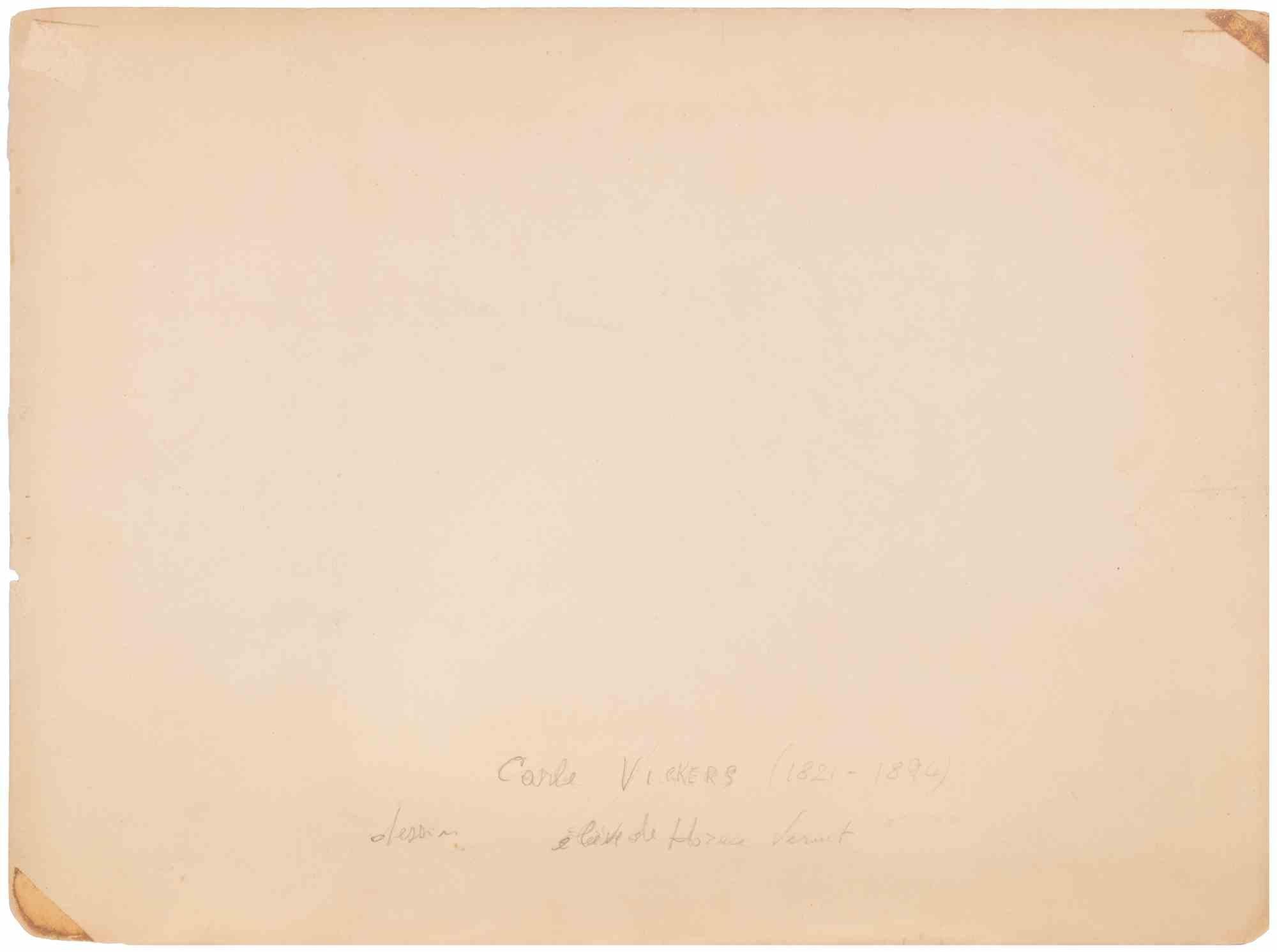 Pferd und orientalischer Ritter - Zeichnung von Carle Vickers - Mitte des 20. im Angebot 1