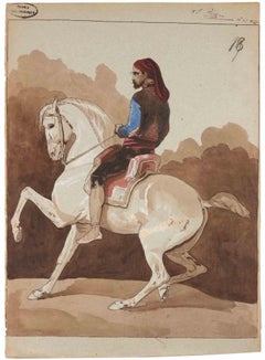 Equestrian Portrait of a Man in Oriental Costume by Sébastien Prichard - 1850s