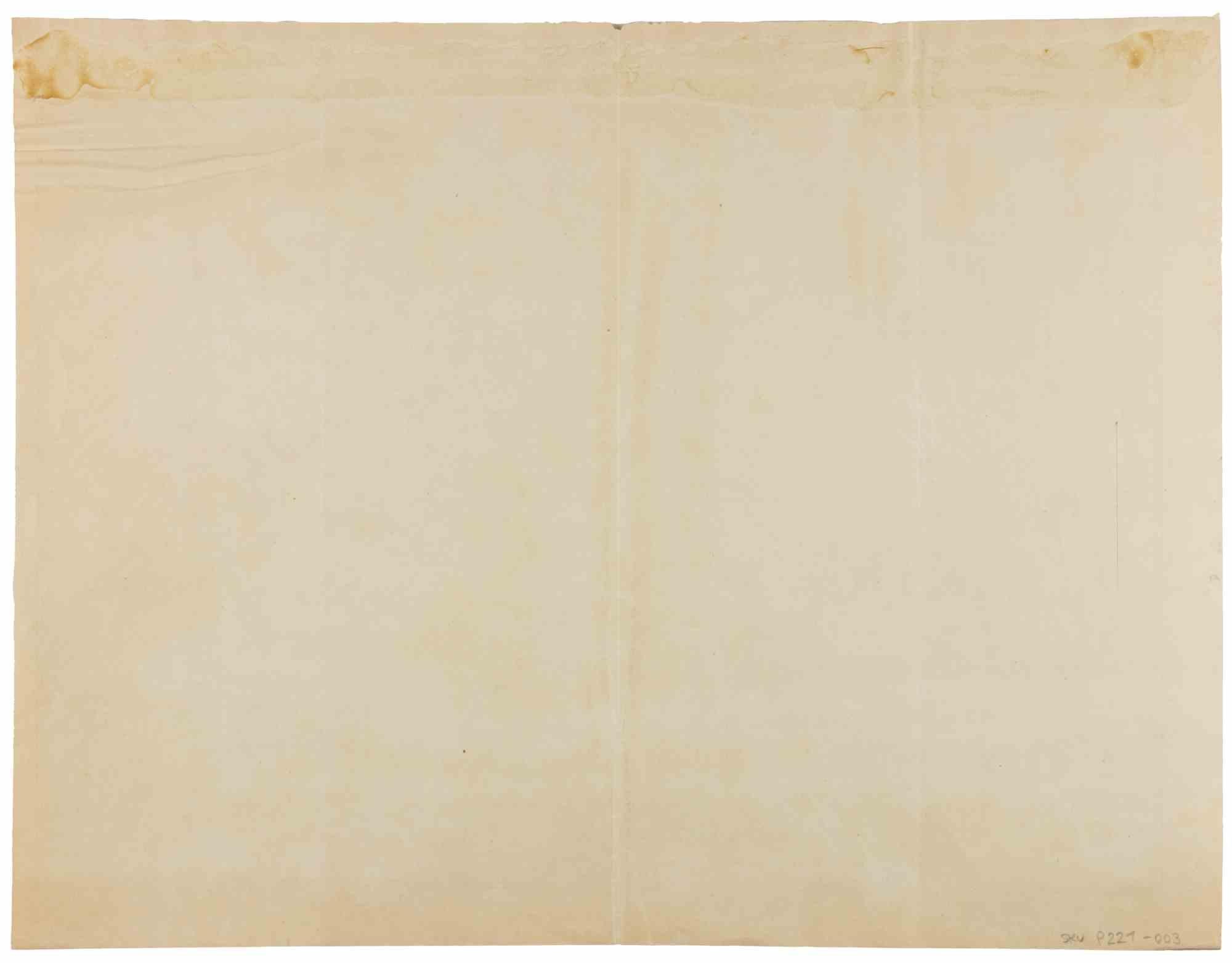 Villa Ravà - Esquisse d'une bibliothèque - Dessin de Marcello Piacentini - Années 1920 en vente 1