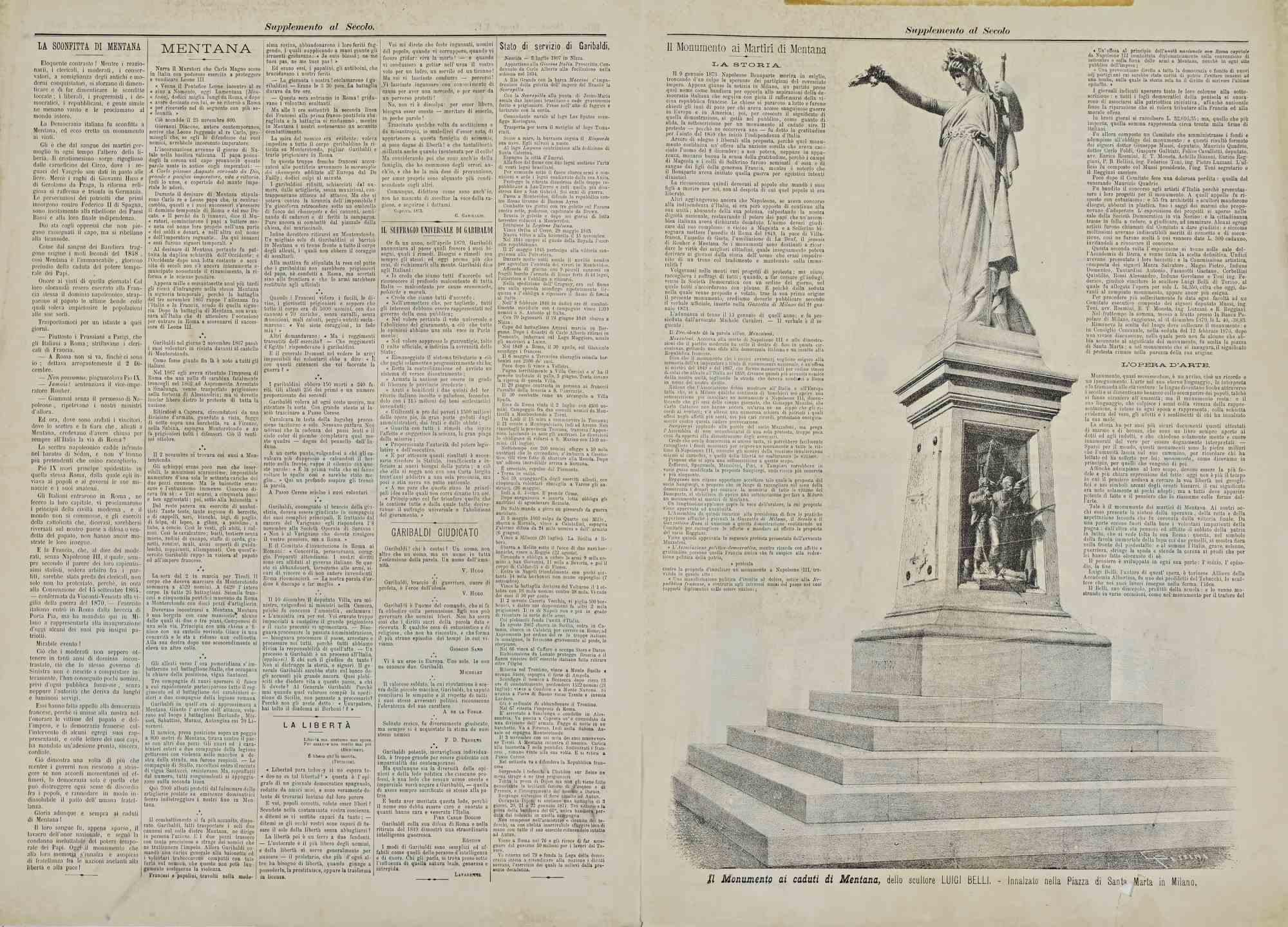 Giuseppe Garibaldi - Il Secolo  is a national newspaper published on wednesday november 3th, Milan 1880.

The cover is a lithograph realized by the artist Ernesto Fontana (1837-1918) and depicts a portrait of Giuseppe Garibaldi.

Signed, numbered