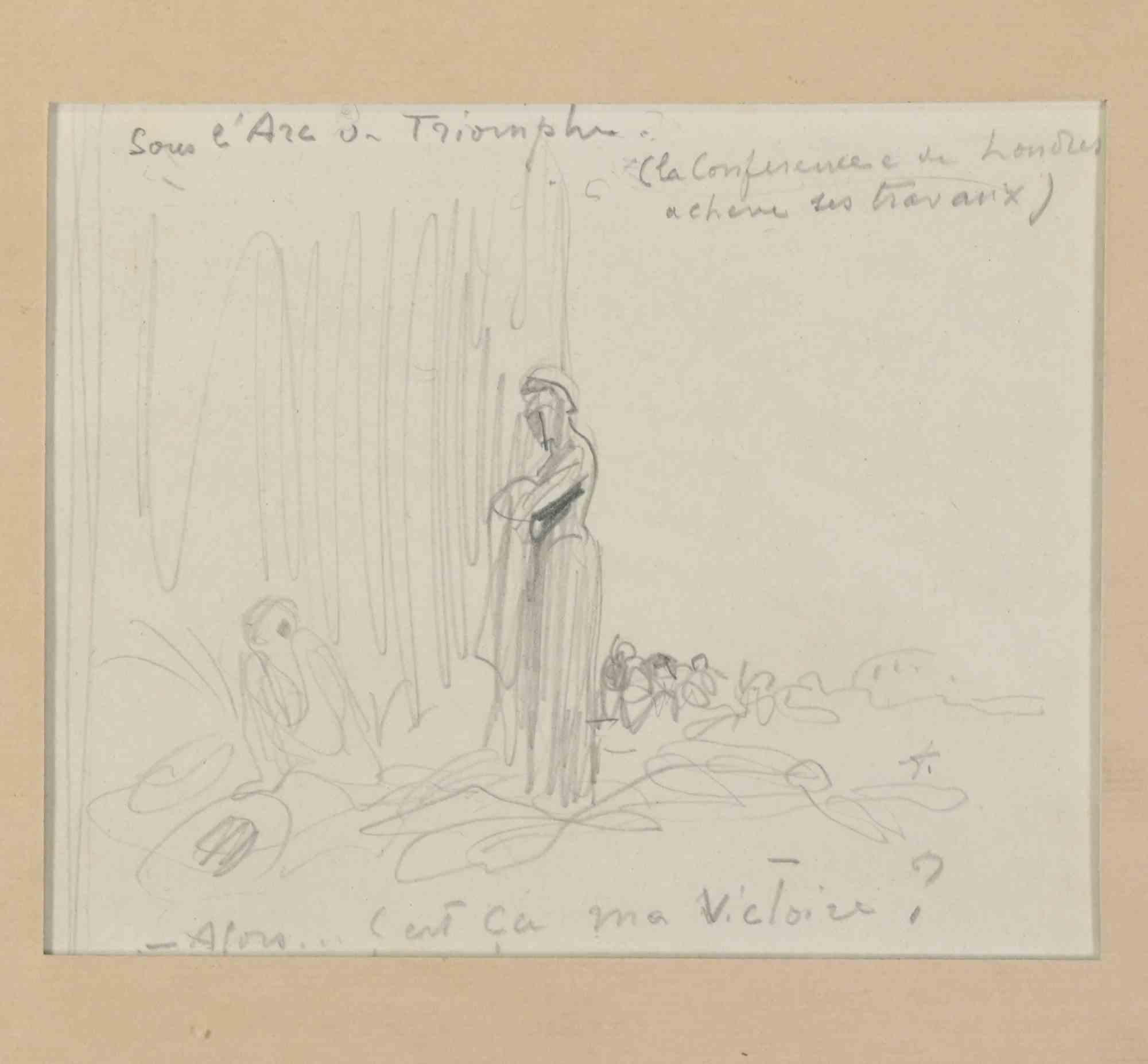 Bleistiftzeichnung von Jean-Louis Forain aus dem späten 19. Jahrhundert.

Veröffentlicht in "Le Figaro".

Inklusive eines modernen Holzrahmens.

Sehr guter Zustand.

