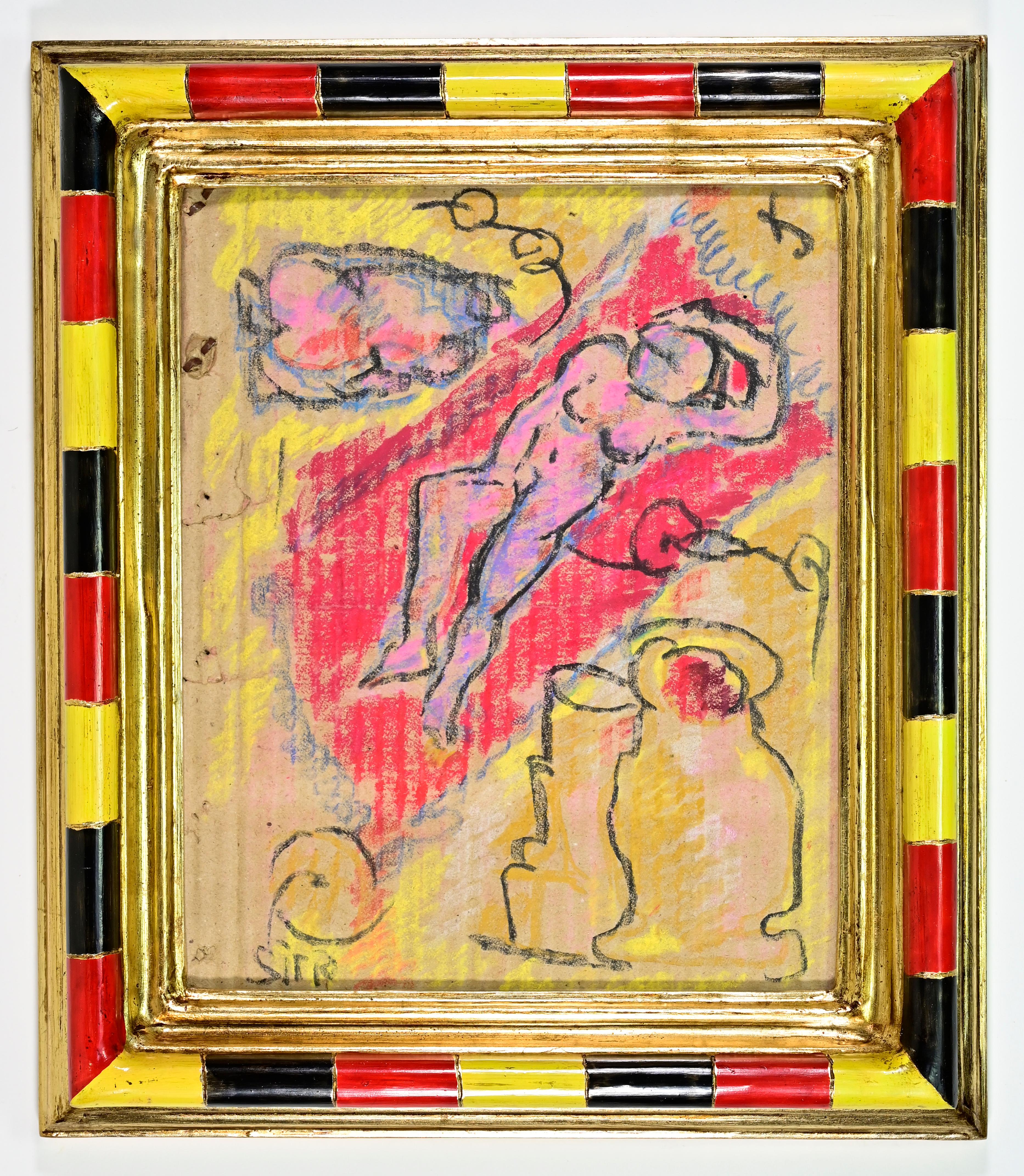 Charcoal and oil pastel on cardboard realized by Sirio Pellegrini in 1960s.

Hand signed.

Includes a wooden frame realized by the Artist. cm. 44x34.

Sirio Pellegrini, born in Rome on March 1, 1922, of Abruzzo origins (Capestrano), spent his