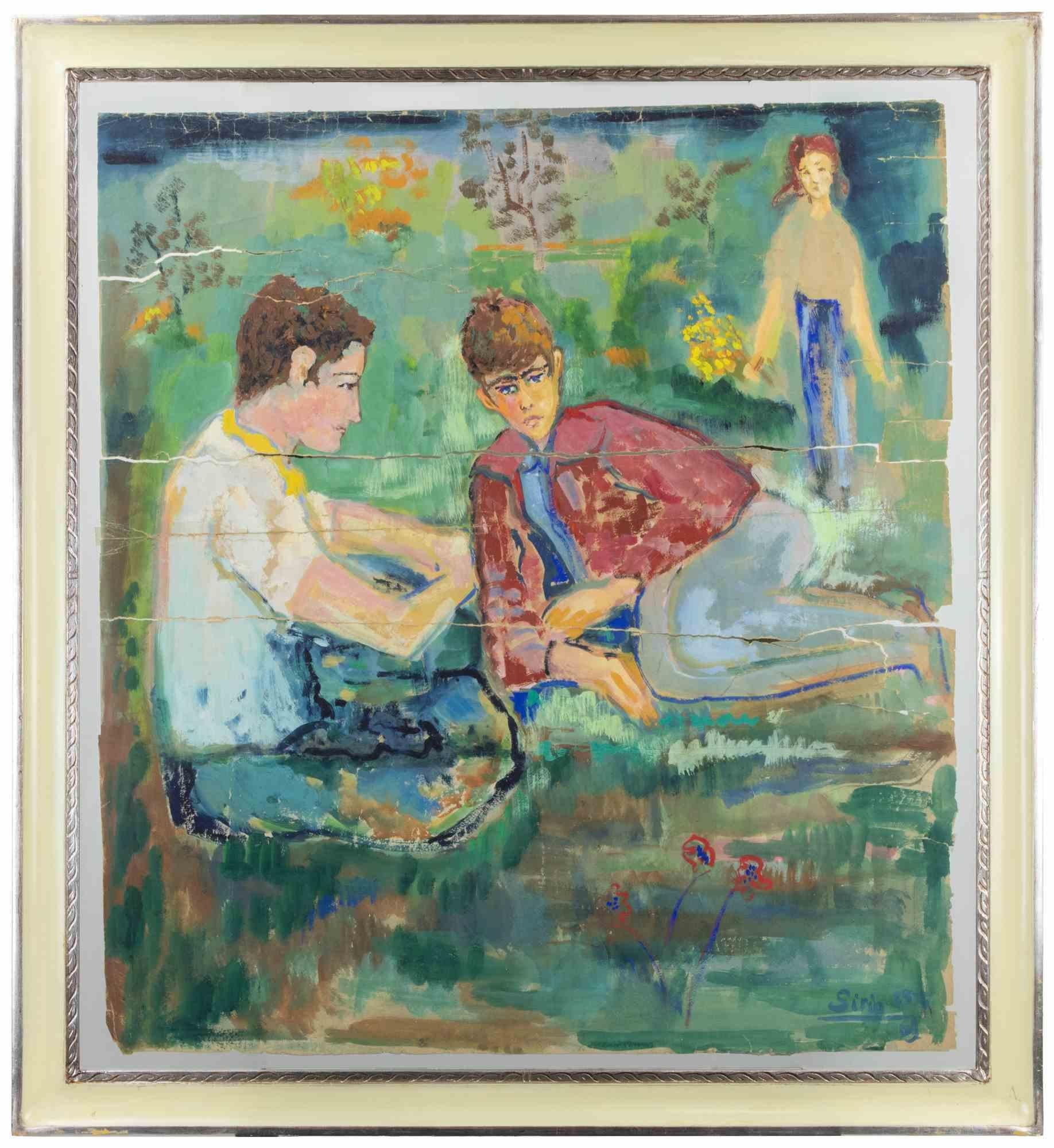 Watercolor on paper by Sirio Pellegrini in 1969. Hand signed and dated.

Drawing made up of several fragments joined together.

Includes a contemporary wooden frame 97x89 cm.

Sirio Pellegrini, born in Rome on March 1, 1922, of Abruzzo origins