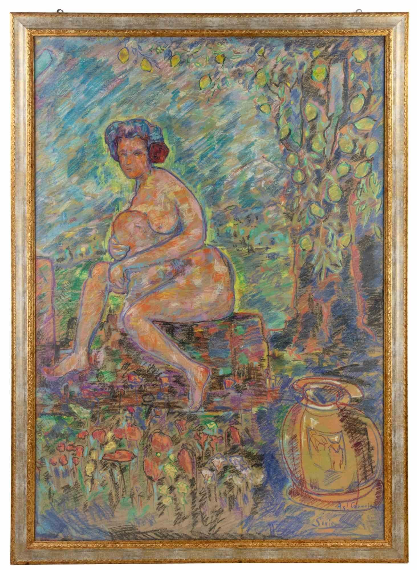 Nude under the Tree - Drawing by Sirio Pellegrini - 1960s