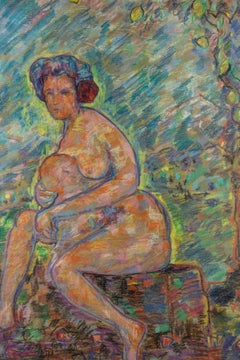 Nude under the Tree - Drawing by Sirio Pellegrini - 1960s