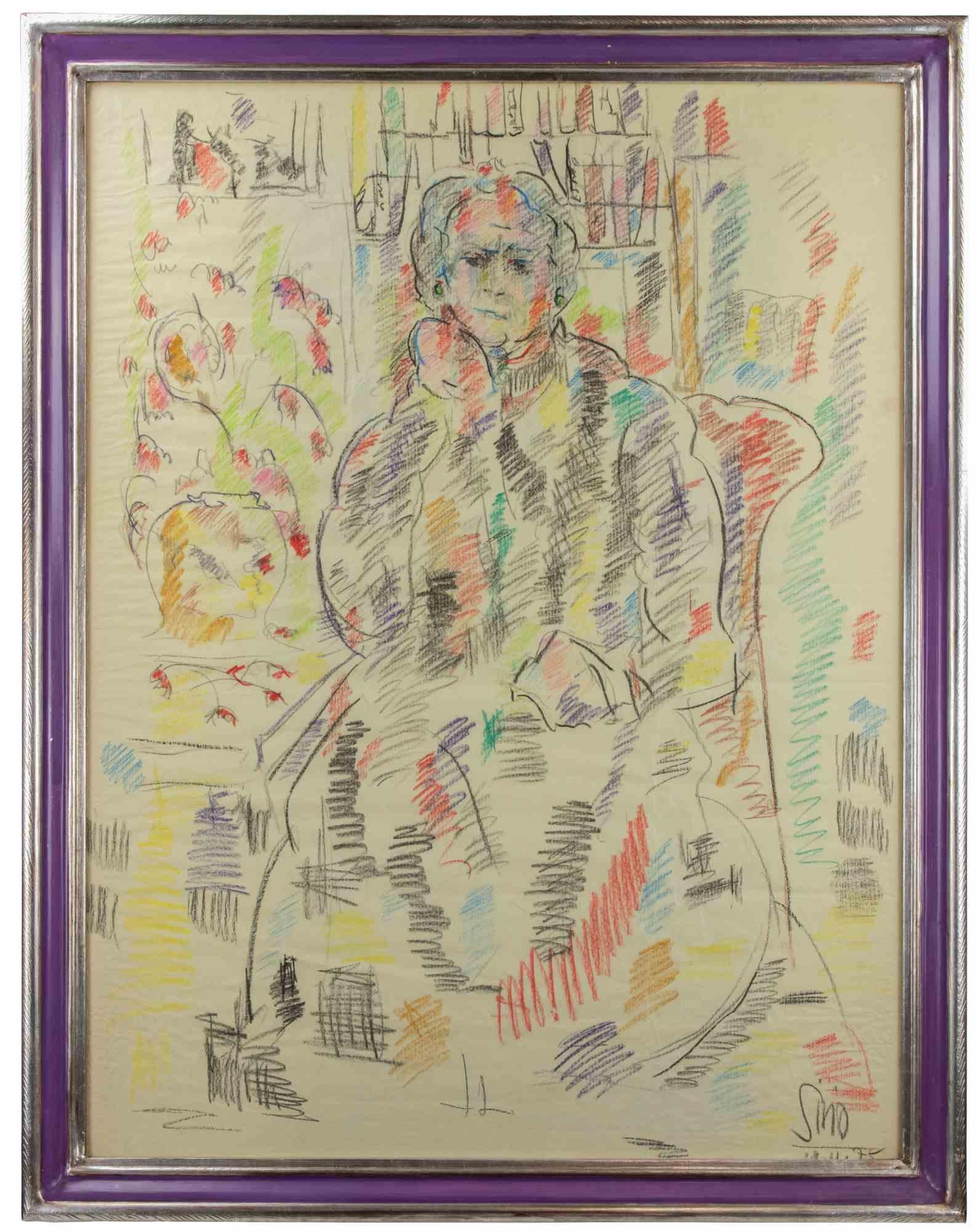 Portrait - Pastel Drawing by Sirio Pellegrini - 1969