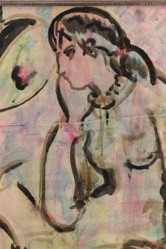 Pensive Nude - Watercolor by Sirio Pellegrini - 1960s