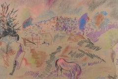 Grazing Horse - Oil Paint by Sirio Pellegrini - 1960s