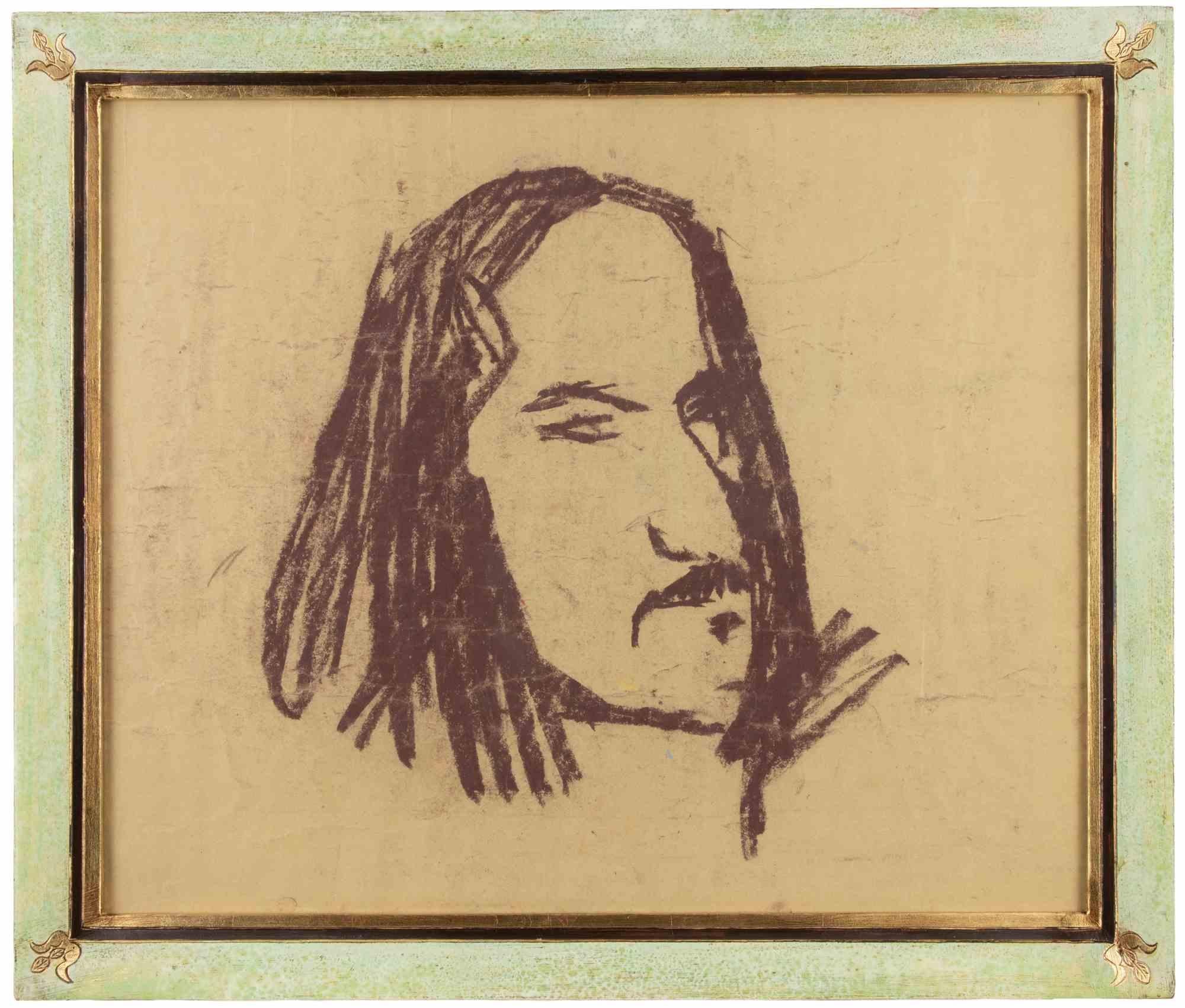 Portrait - Oil Pastel on Paper by Sirio Pellegrini - 1960s