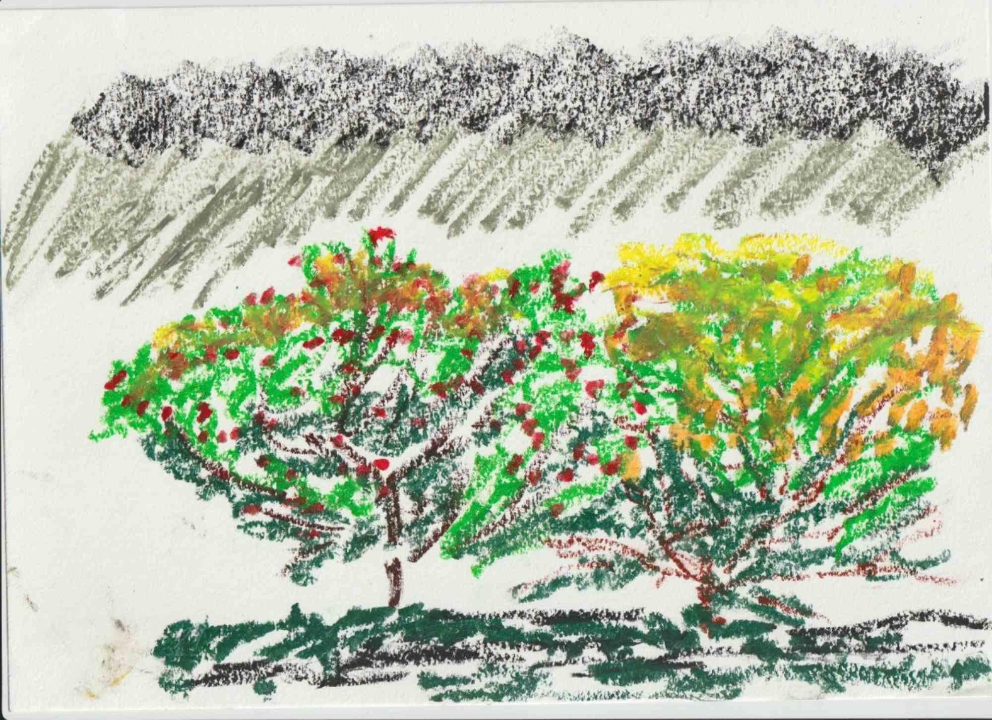 Composition 22, Abstract Drawing in Oil Pastel on Canson Paper, Signed - Art by Alfredo Pizzi