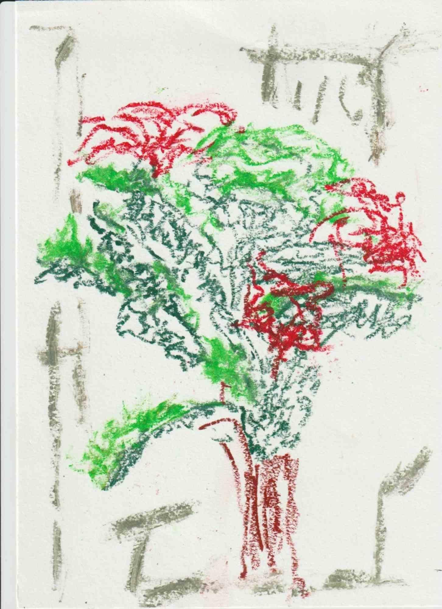 Composition 15, Abstract Drawing in Oil Pastel on Canson Paper, Signed