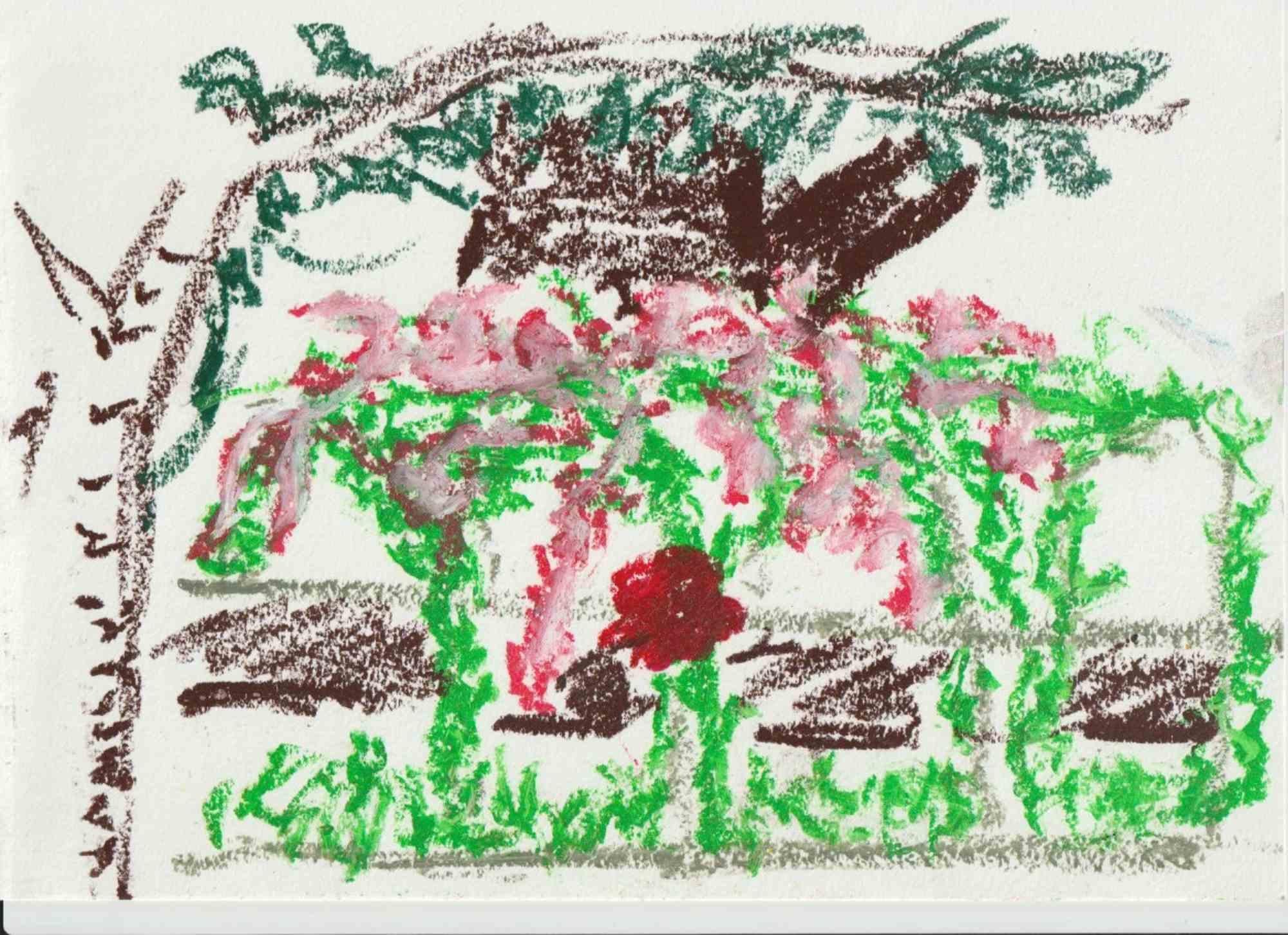 Composition 12, Abstract Drawing in Oil Pastel on Canson Paper, Signed - Art by Alfredo Pizzi