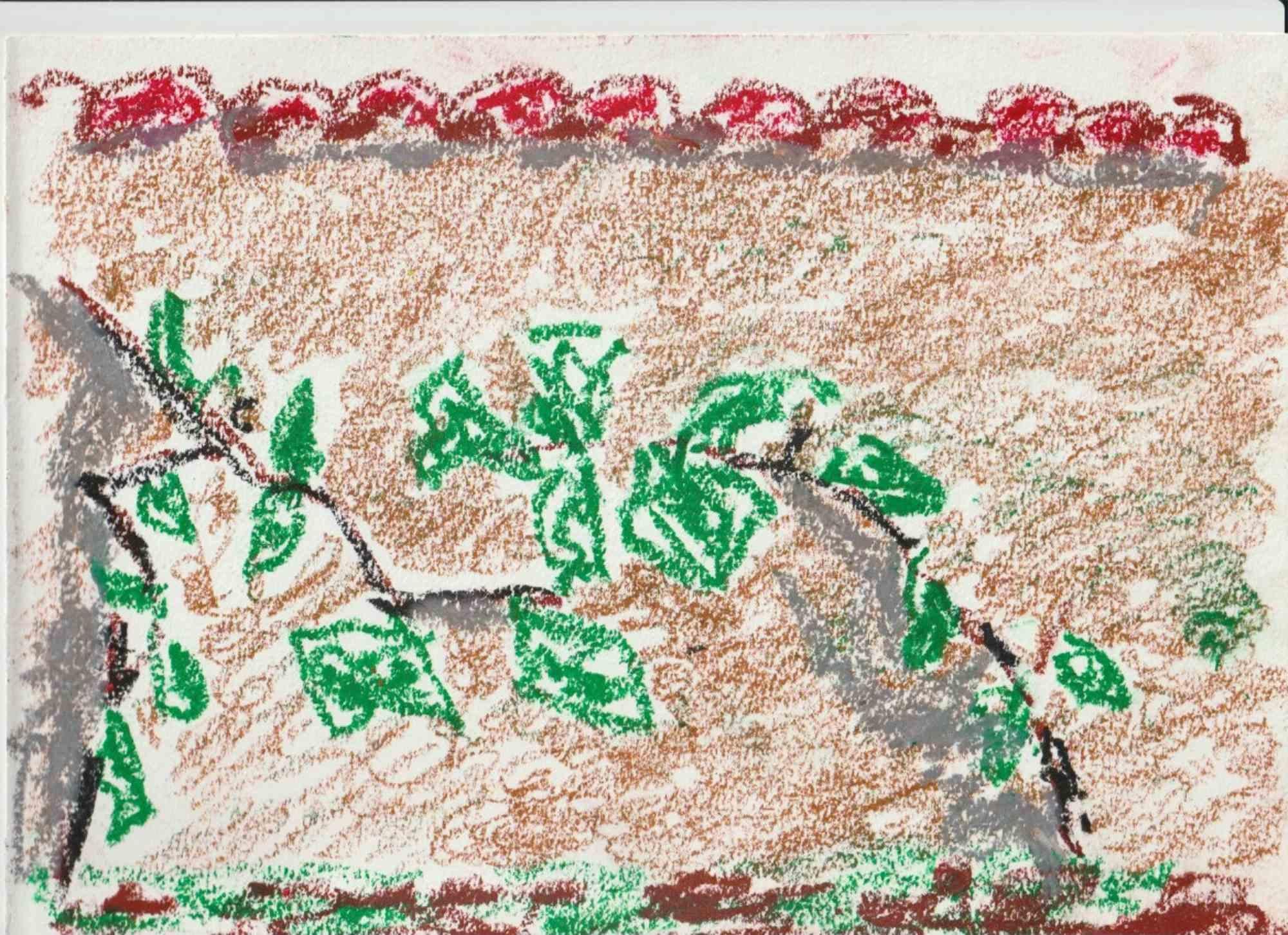 Composition 4, Abstract Drawing in Oil Pastel on Canson Paper, Signed - Art by Alfredo Pizzi