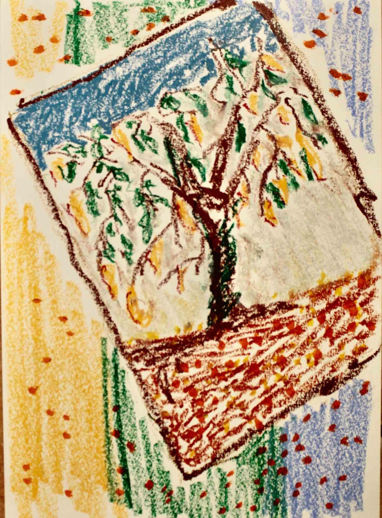 Composición 26, Dibujo abstracto en pastel al óleo sobre papel Canson, firmado