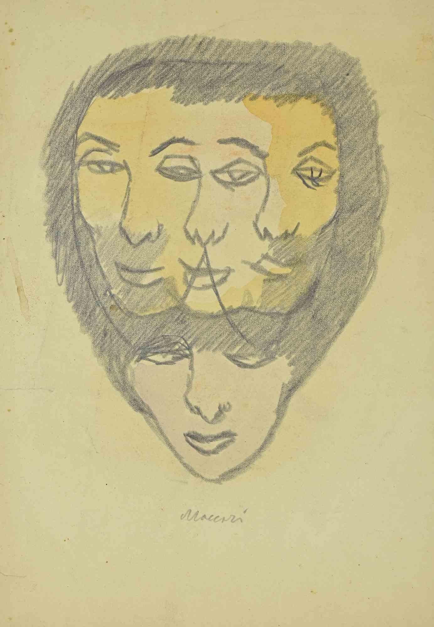Una cabeza llena de ideas - Dibujo de Mino Maccari - Años 60