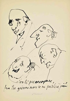 Italian Politicians - Drawing by Mino Maccari - 1960s