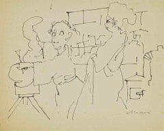 Lo scultore - Disegno di Mino Maccari - Anni '60