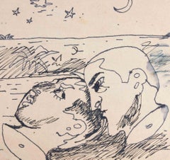 Heads by the Sea - Drawing by Leo Longanesi - 1930s