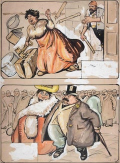 Domestic Disorder and Bourgeois Promenade - Drawing by Gabriele Galantara - 1906