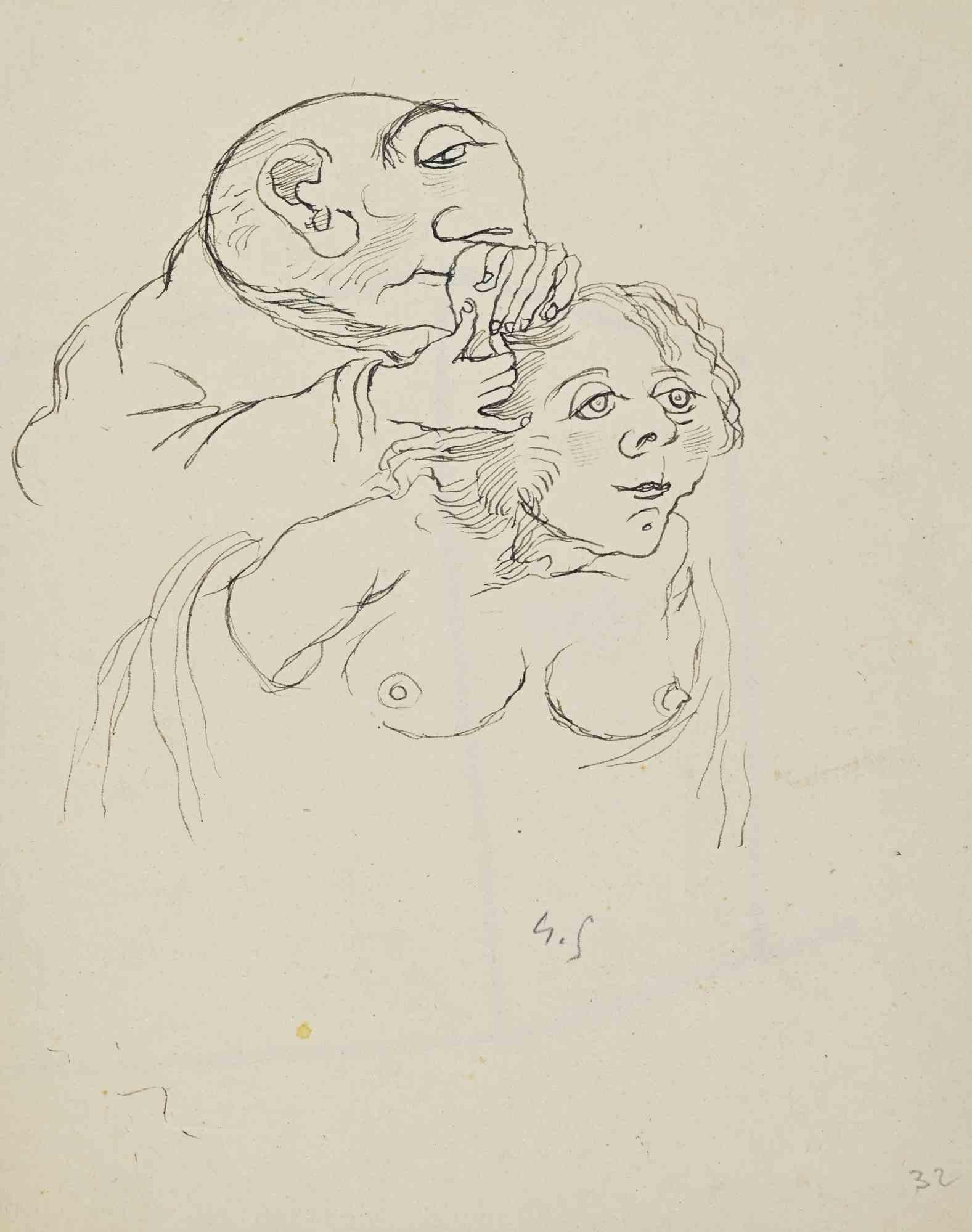 Unknown Figurative Art - Figures - Drawing - Early 20th Century