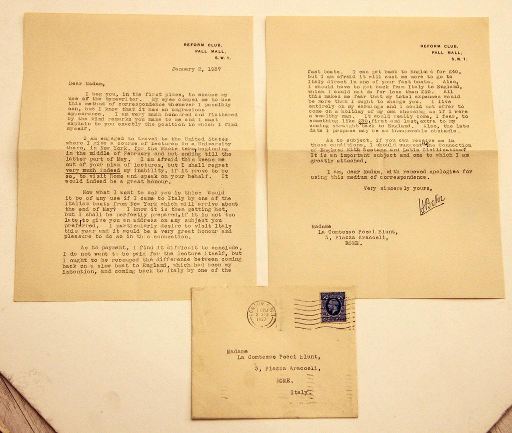 Lettre de Hilaire Belloc à la Comtesse Pecci Blunt - 1937
