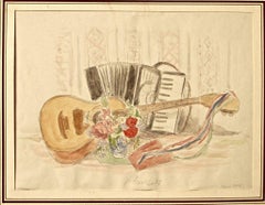 Musical Instruments with Flowers - Drawing by Giuseppe Previtali - 1923
