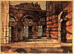 Roman District - Study for a Scenography - Drawing by Eugène Berman - 1957