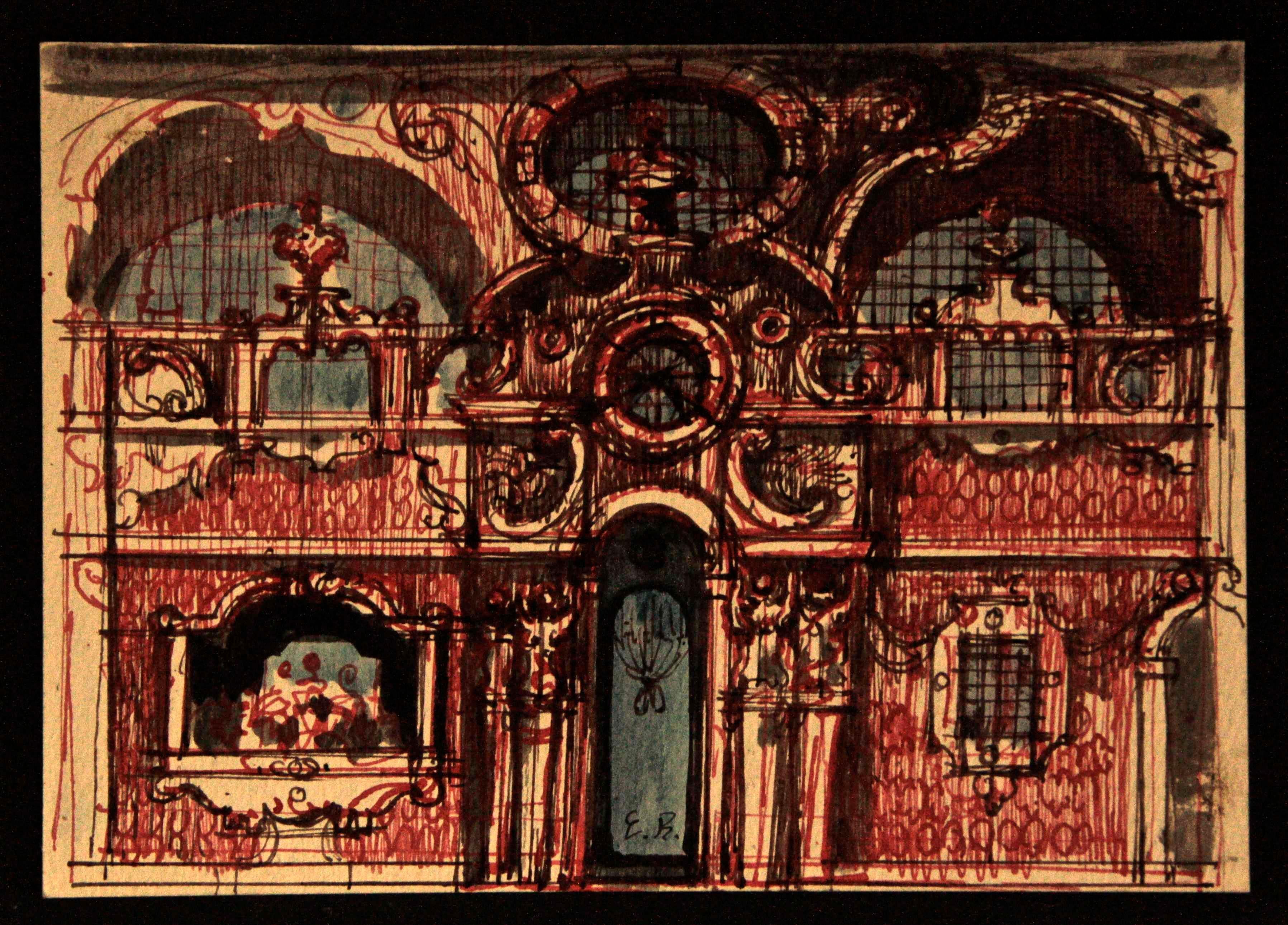 Eugene Berman Landscape Art - Theatrical Scenography - Drawing by Eugène Berman - 1960ca