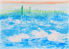 Œuvre d'art en techniques mixtes représentant un paysage, style abstrait, années 1990, non encadrée