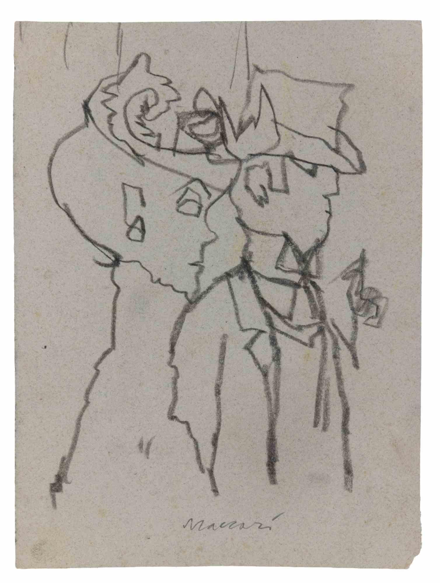 Lady and Gentleman - Drawing by Mino Maccari - 1950 ca
