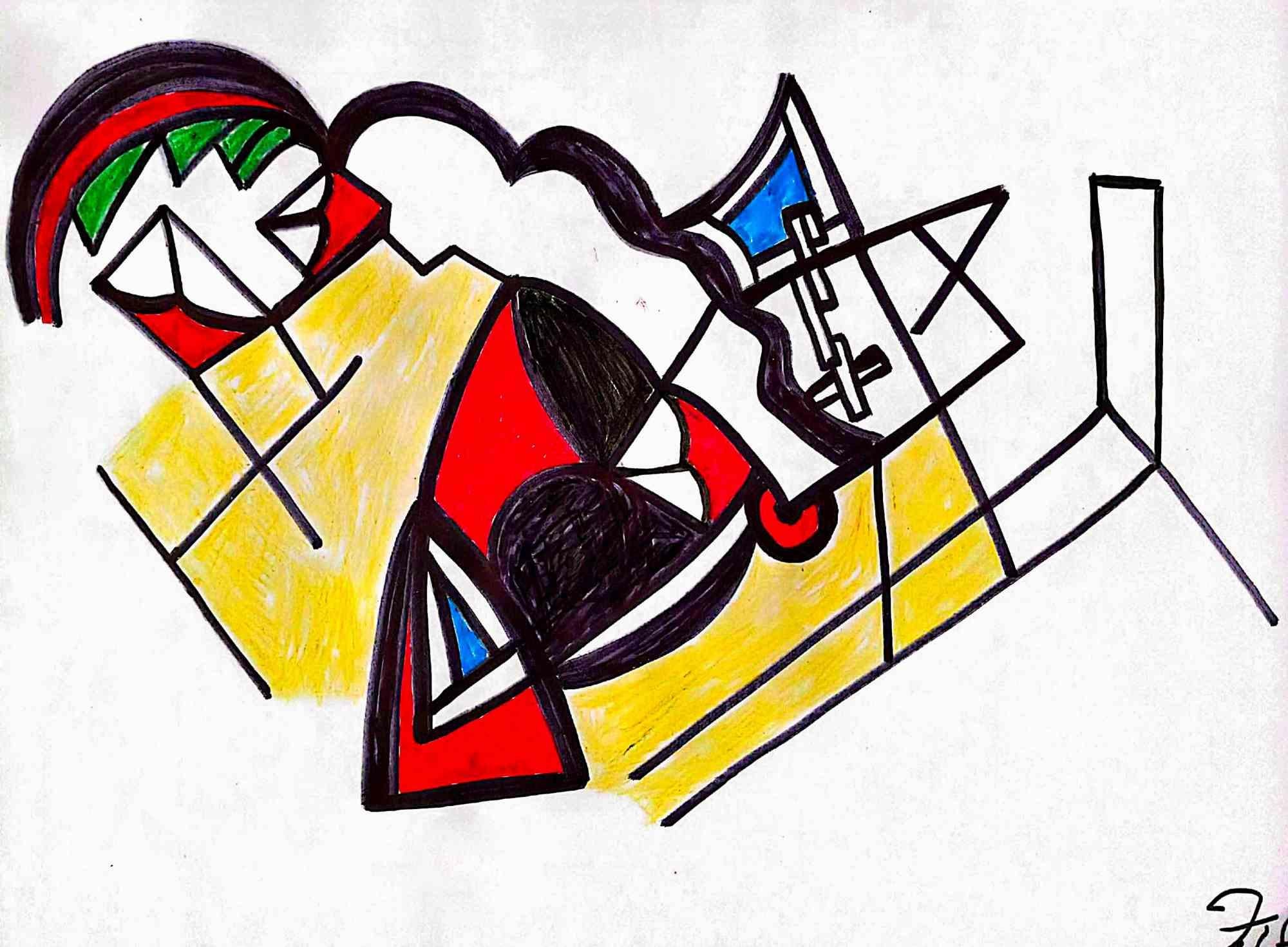 Fred Bugs Abstract Drawing - Untitled Mixed Media Drawing, Abstract Style, Circa 2010, Unframed