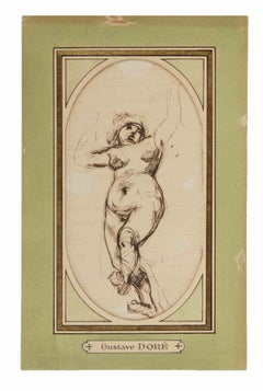 Studie eines stehenden weiblichen Aktes – Zeichnung von Gustave Doré – 1860er Jahre