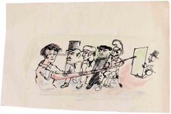 The Painter and His Detractors - Drawing by Mino Maccari - 1960s
