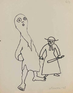 The Madman and the Priest - Drawing by Mino Maccari - 1960 ca