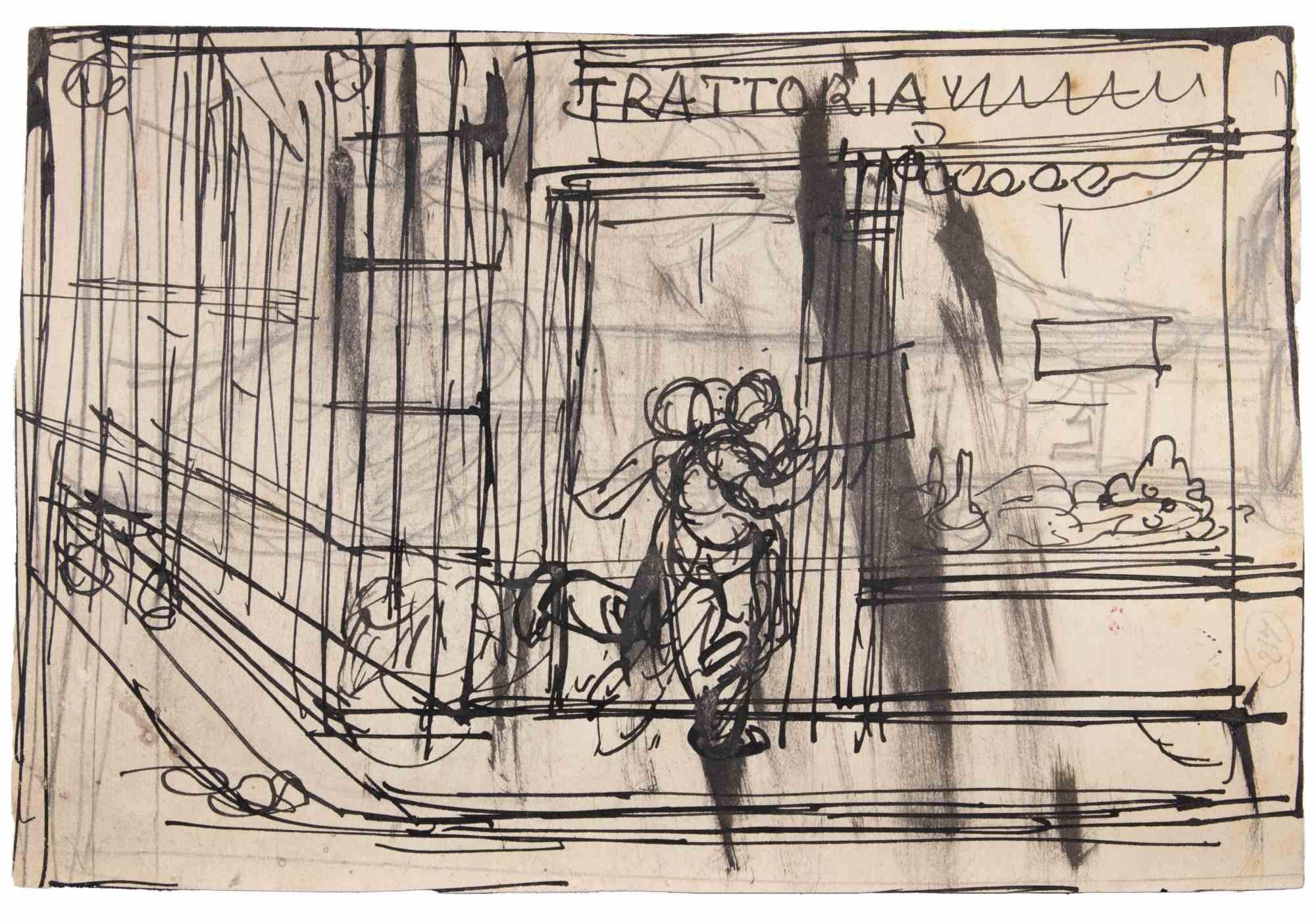 Trattoria - Drawing by Gabriele Galantara - 1918 ca.